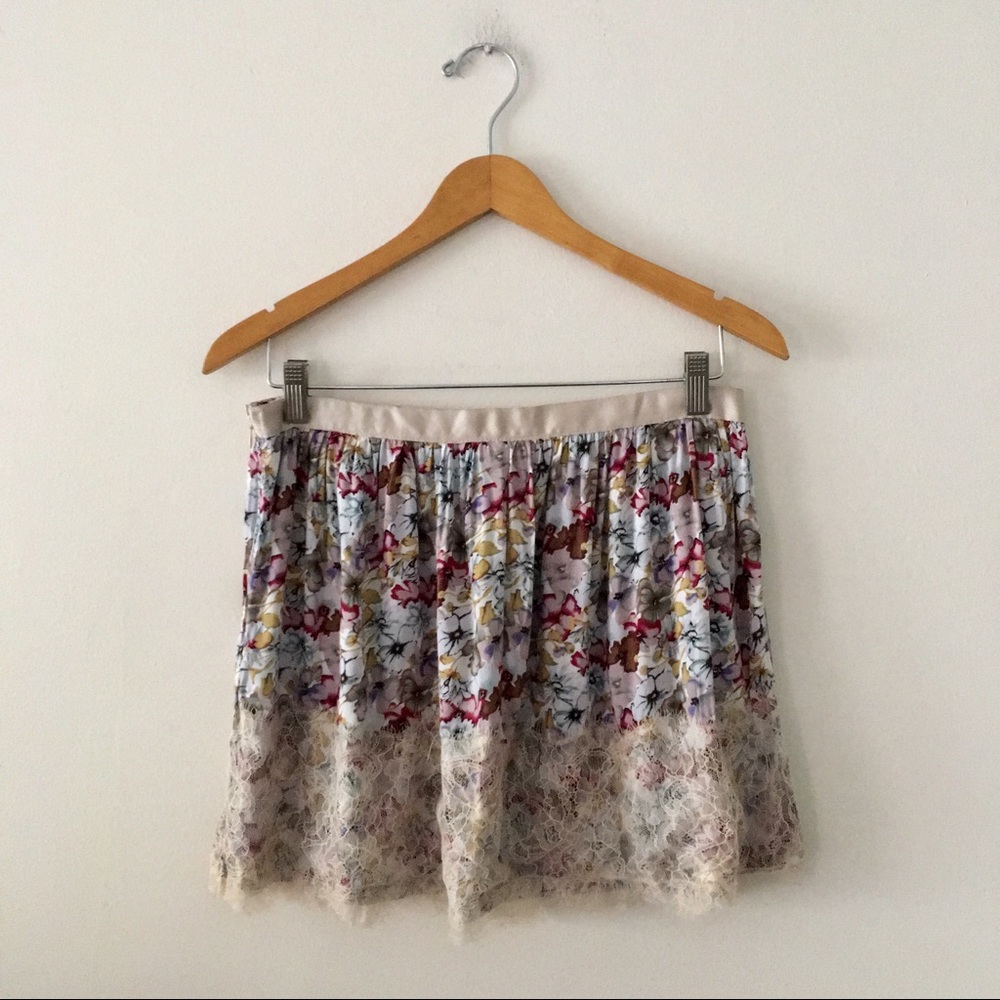 Solemio Floral Print Lace Trim Skirt
